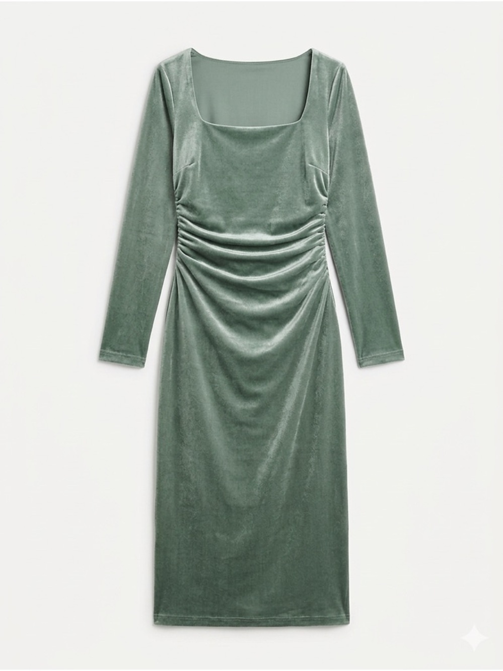 New Banana Republic Sage Green Velvet Long-Sleeve Midi Dress